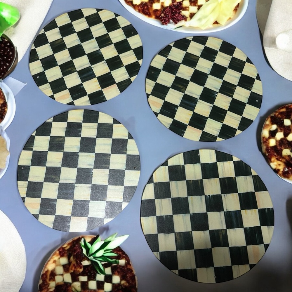 Black and Cream Checkered Placemats Set Makenzie Child Inspired. Set of 4☑️